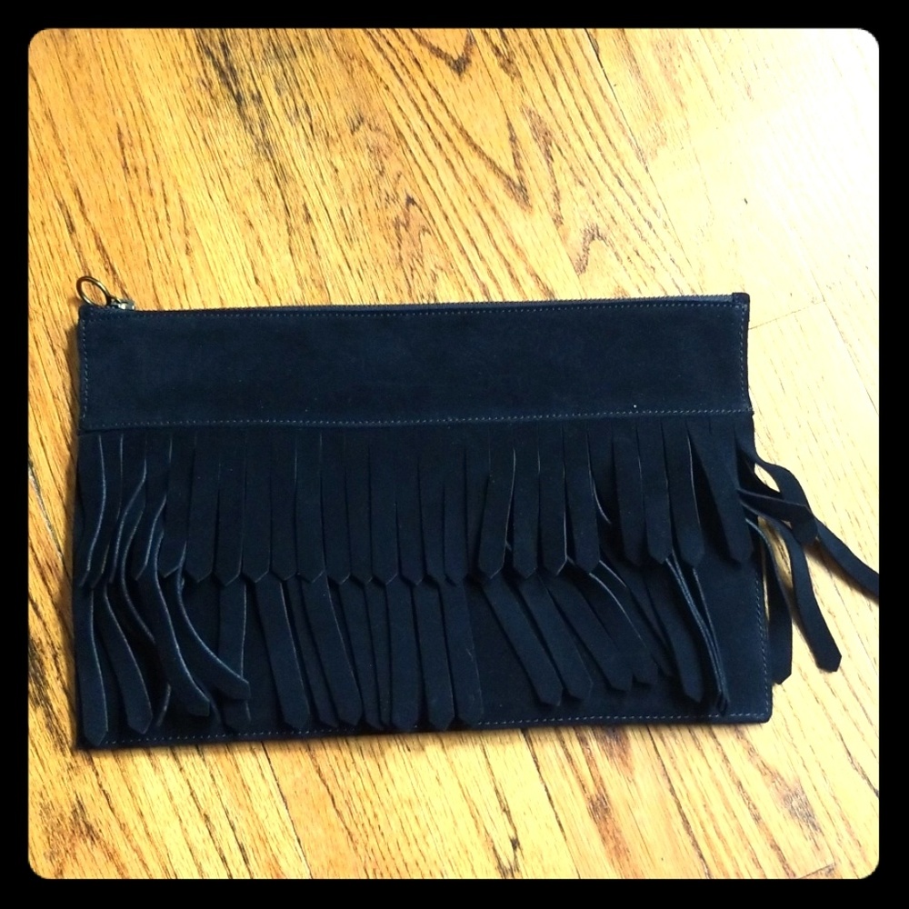 Black leather clutch bag